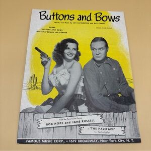 Buttons And Bows Paramount Picture Bob Hope And Jane Russell Sheet Music 1948